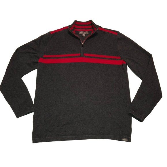 GRAY EDDIE BAUER 1/4 ZIP SWEATER SIZE XLT MOCK NECK LONG SLEEVE 100% COTTON MENS - Picture 1 of 4